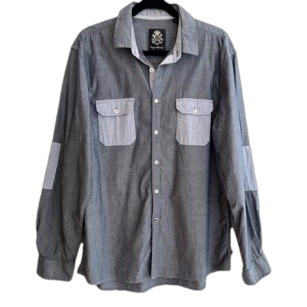 ENGLISH LAUNDRY Colourblock Chambray Long Sleeve Button Front Shirt Office